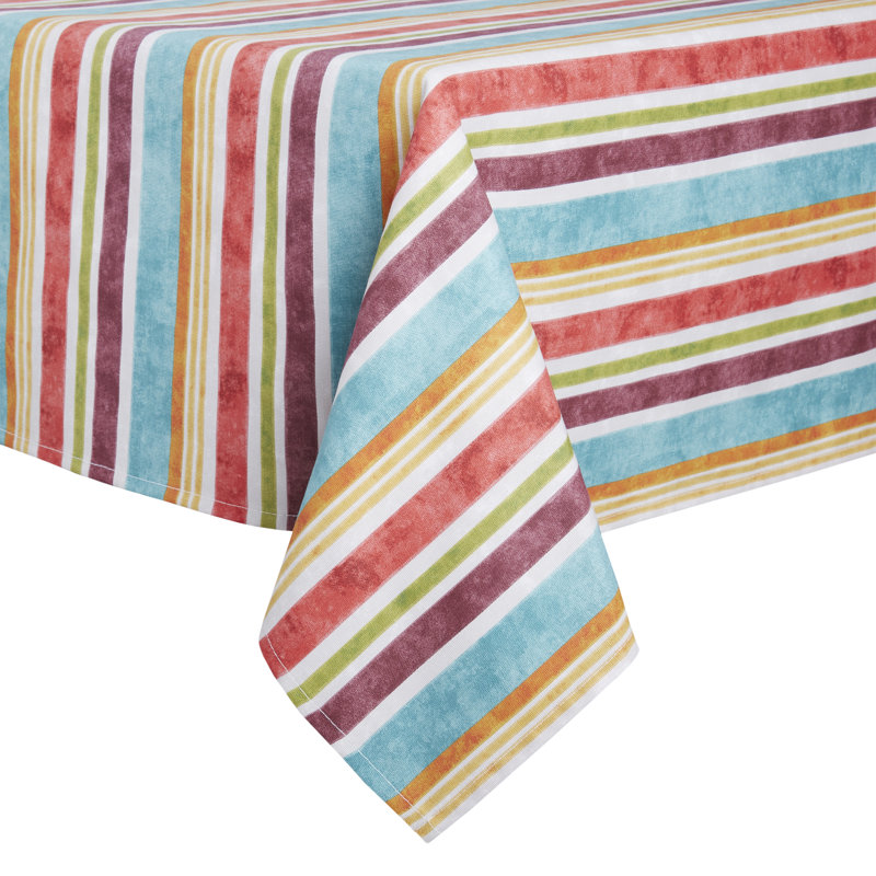 Nappe Fiesta Cameron à rayures tropicales, beige / orange / bleu, 102 po x 60 po