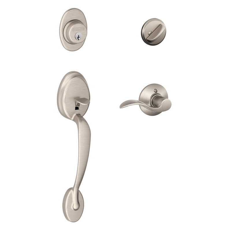 Plymouth Handleset with Deadbolt and Accent Door Lever and Rosette, Left Hand, Satin Nickel