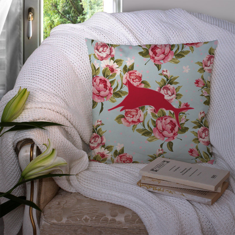 Coussin décoratif intérieur / extérieur Marlin Shabby Elegance Blue Roses, H 14 po x l 14 po x P 4 po