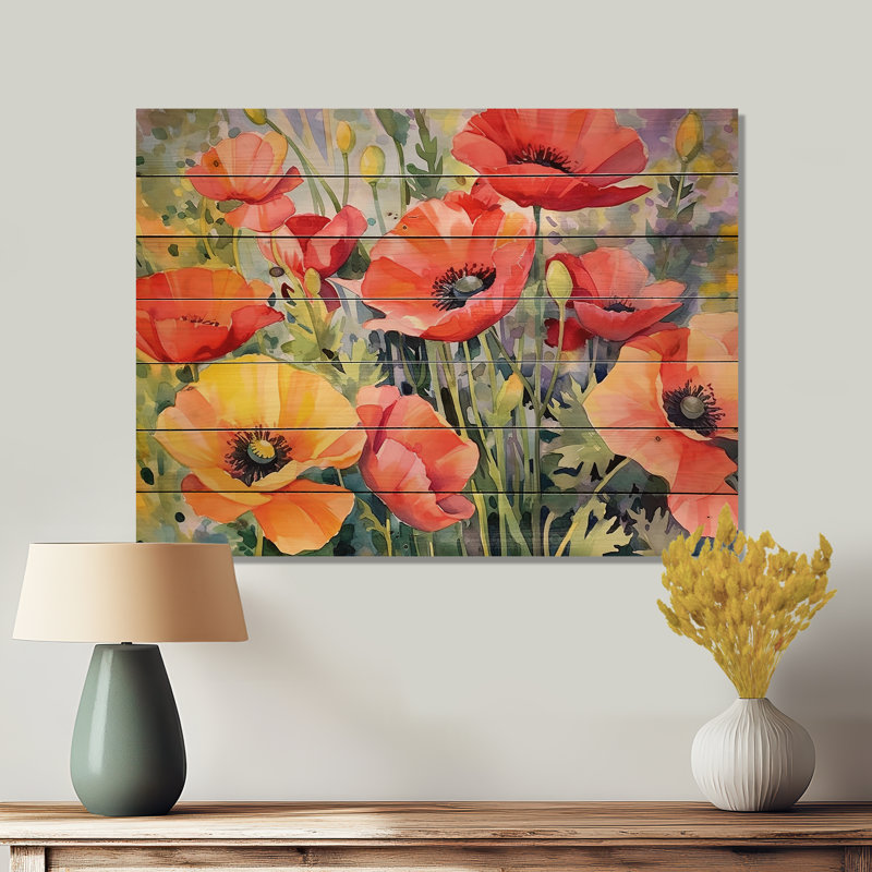 Vibrant Poppies I sur impression sur bois, H 30 po x l 40 po x P 0,78 po