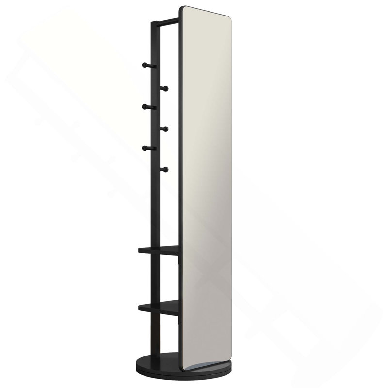 360° Rotating Multifunctional Solid Wood Floor Full Length Mirror With Hook Storage Rack For Bedroom, Living Room, Cloakroom