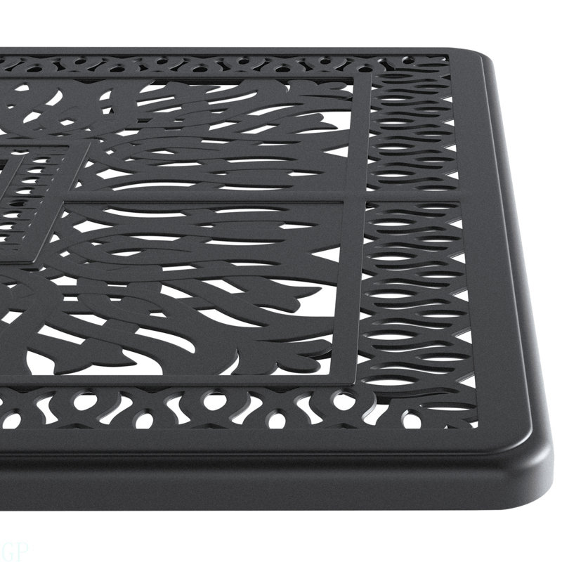 Table de salle à manger L58.27 * W34,65 pouces en fonte d'aluminium avec structure noire et trou pour parasol
