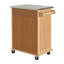 Chariot de cuisine intérieur en bambou compact avec plateau en acier inoxydable - Îlot de rangement mobile avec tiroir et armoire pour petits espaces