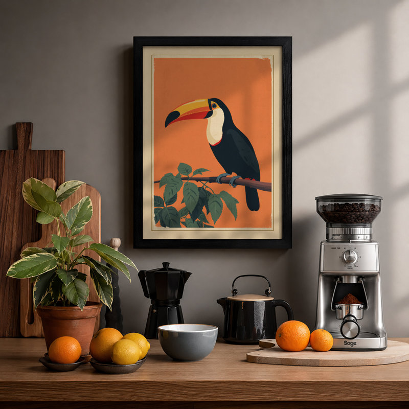 Toucan On Branch Botanical - Print, Black, A3 - 42.0 x 29.7 cm