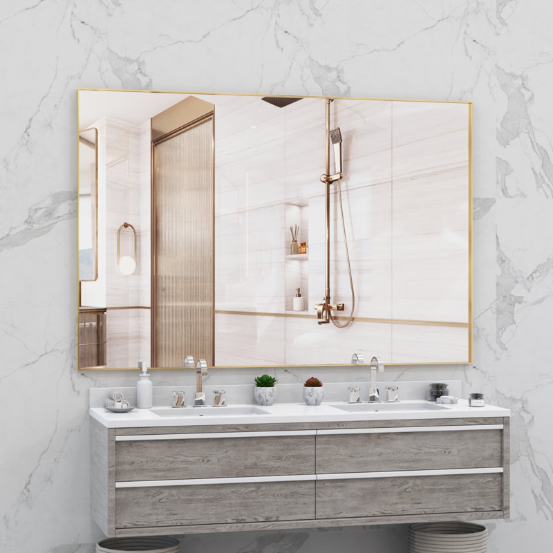 Miroirs muraux et décoratifs surdimensionnés avec plateau, 72 x 48 cm, aluminium doré, salle de bain moderne