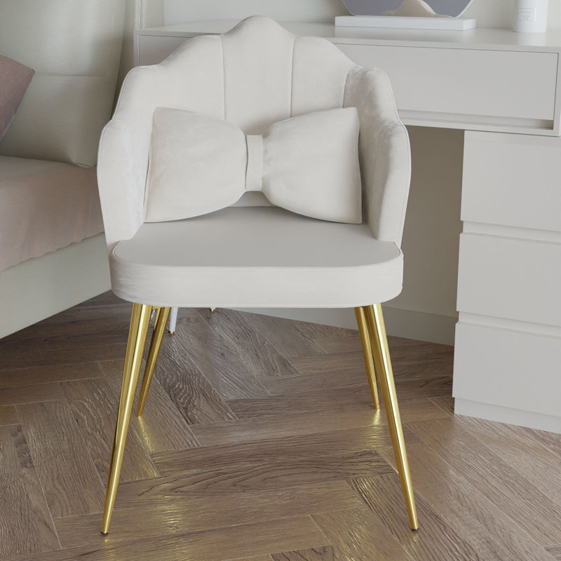 Fauteuil de coiffeuse Petal, fauteuil de coiffeuse avec dossier, petit fauteuil d'appoint avec pieds en métal doré pour commode de chambre