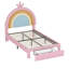 Lit tapissier à motif arc-en-ciel, lit plateforme en velours avec tiroir de rangement, aucun sommier nécessaire, rose coloré-782156028