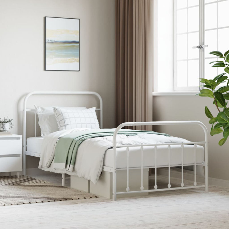Brender Metal Bed Frame with Headboard & Slats, No Mattress, Easy Assembly, White, Twin XL