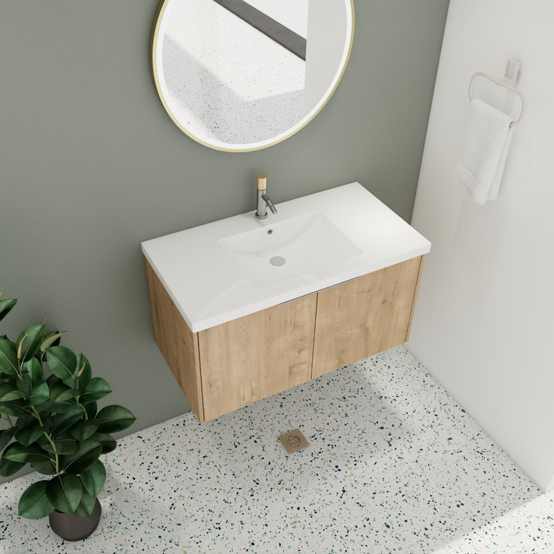 Ensemble de meuble-lavabo simple 35,87 po avec plateau Hicksley, Chêne