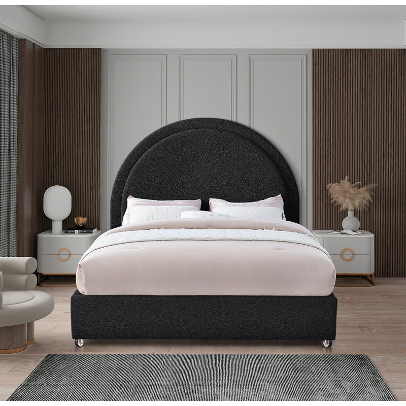 Milo Upholstered Boucle Platform Bed, Queen, Black Boucle Fabric