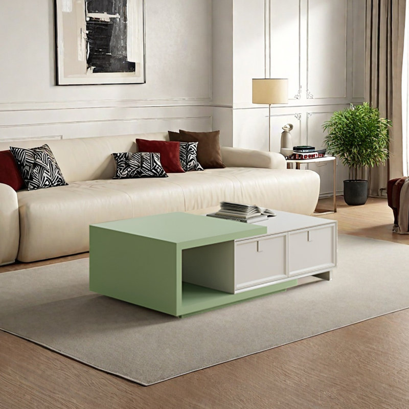 Table basse en bois massif extensible, Crème/vert