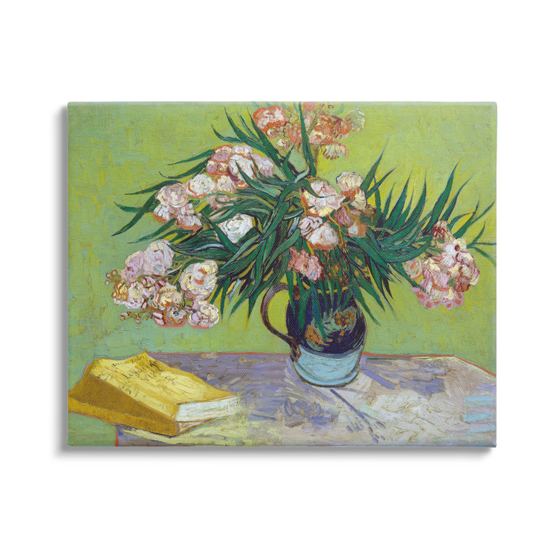 Fleurs classiques et livres sur toile par Vincent Van Gogh, H 24 po x l 30 po x P 1,5 po