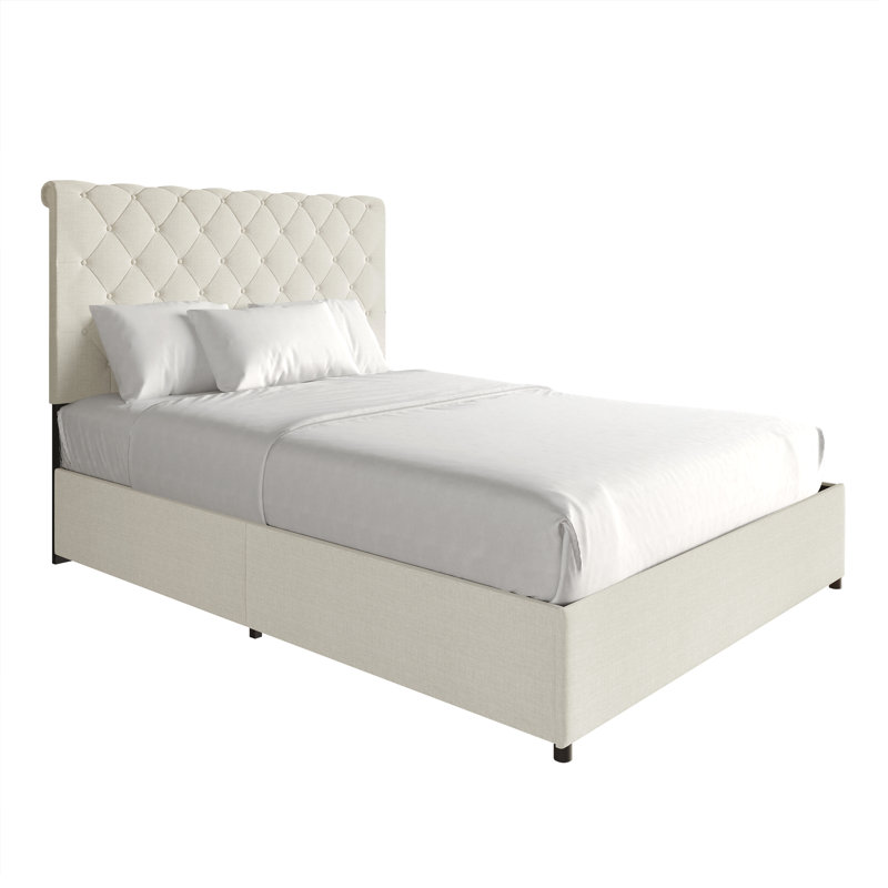 GRANDE PLATE-FORME GRAND LIT DE RANGEMENT EN LIN BEIGE, Grand lit