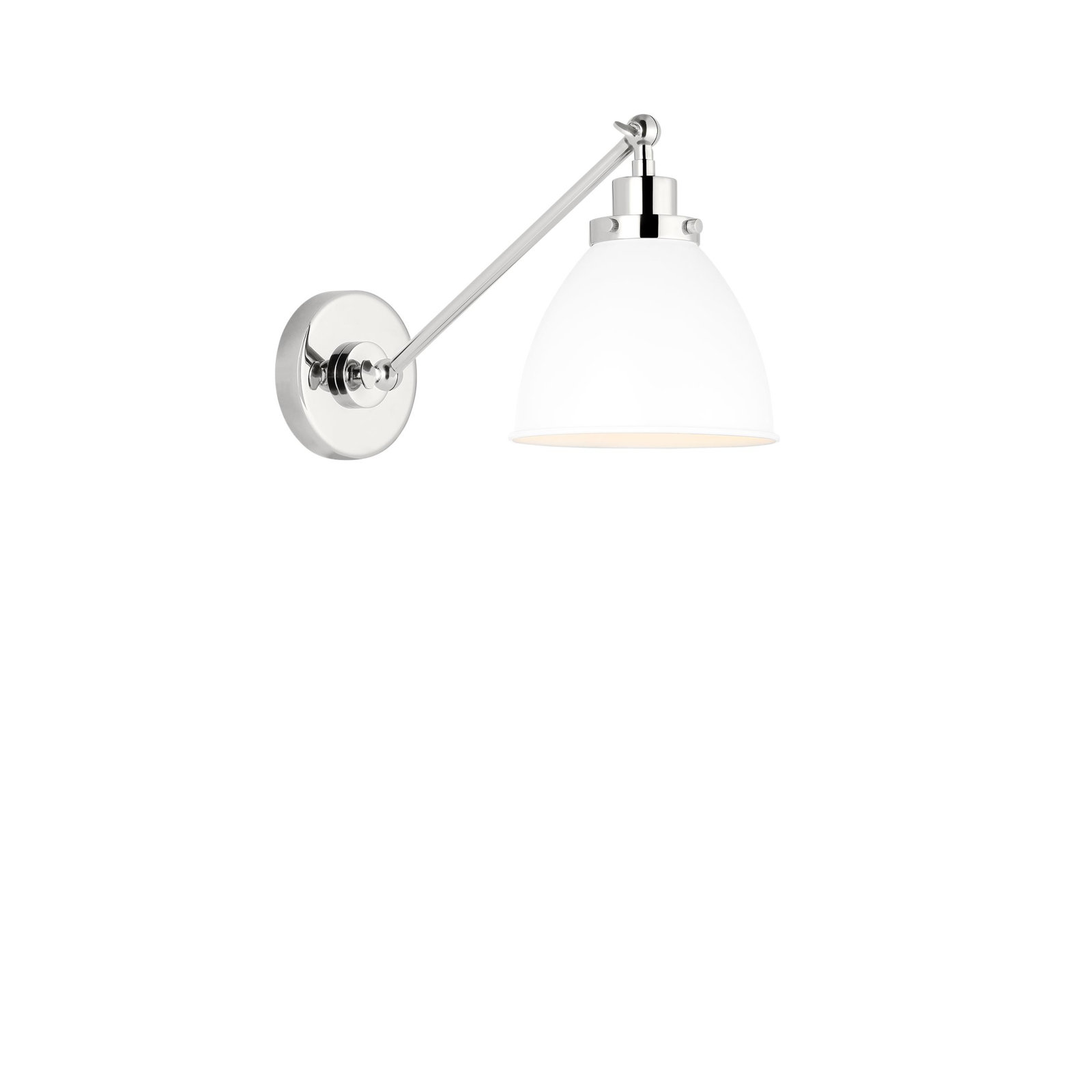 Single Light Steel Dimmable Armed Sconce, Polished Nickel, Matte White