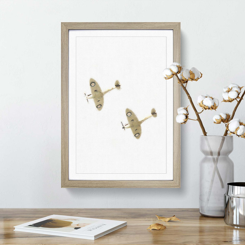 RAF Spitfire Planes - Picture Frame Graphic Art Print, 50cm H x 35cm W x 2cm D, Oak
