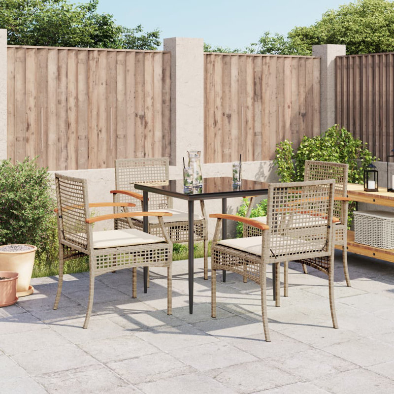 Ensemble de salle à manger de patio avec coussins 3 pièces Latitude Run®, Beige, 4