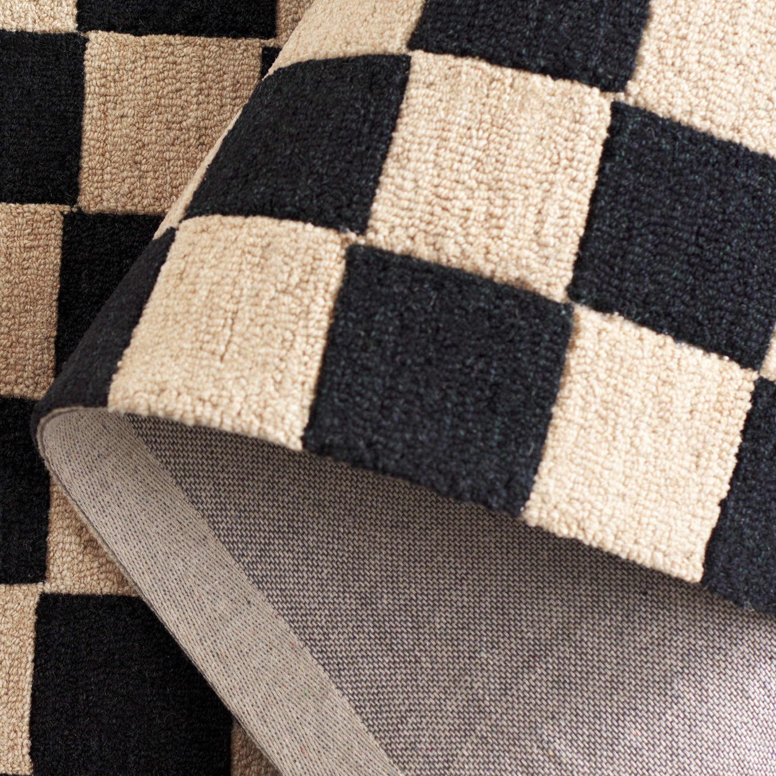 Freesia Black Beige Hand-Tufted Checkered Rug, Rectangle 8' x 10'
