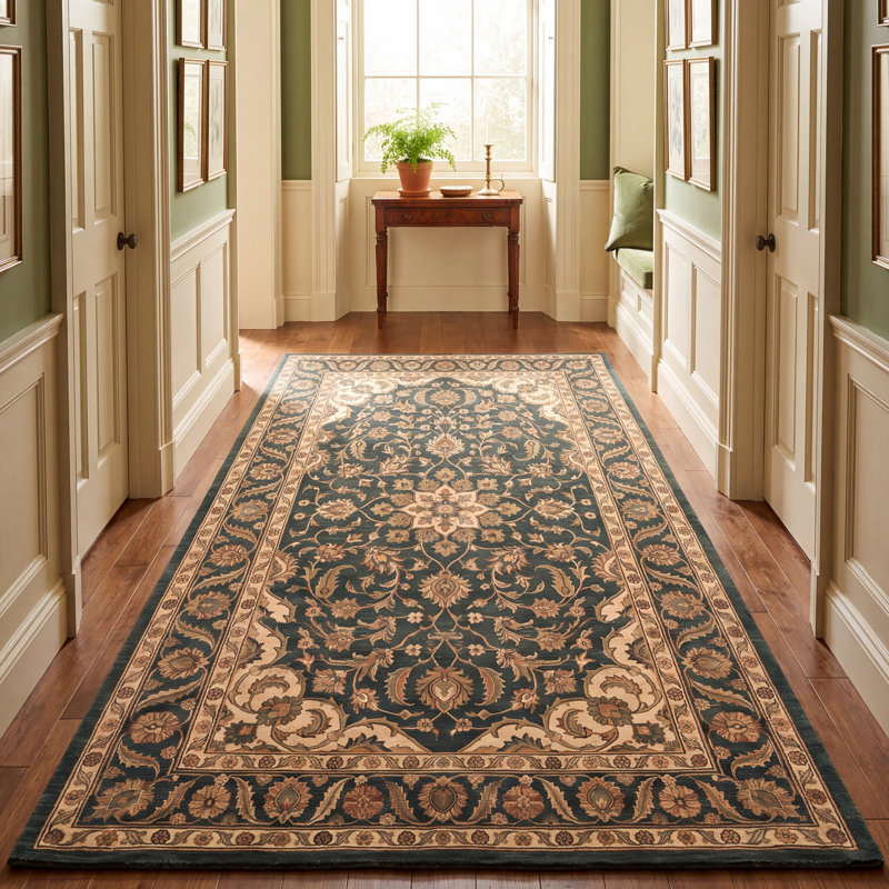 Tapis Hartley traditionnel avec médaillon délavé, style persan, or, vert, crème, ivoire, lavable à la machine, antidérapant, à poils courts, pour l'intérieur et l'extérieur, adapté aux animaux domestiques, idéal pour le salon, la chambre, la salle à manger, l'entrée, le couloir ou le bureau.