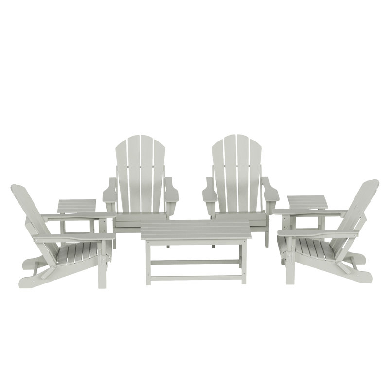 Chaise Adirondack d'extérieur pliable 7 pièces avec table Vinnie, Sable