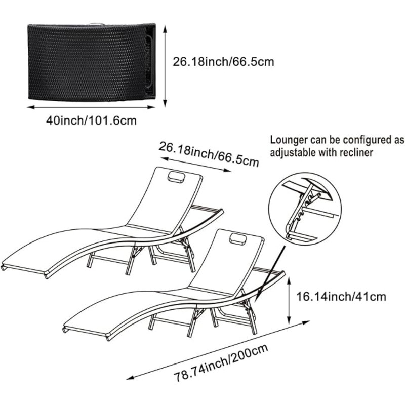 Ensemble de 2 chaises longues de patio avec coussins amovibles