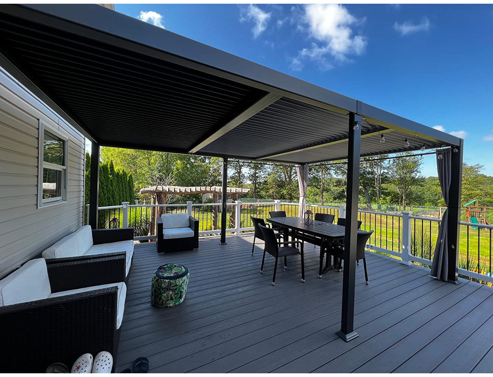 Aluminum Louvered Pergola, 92.58"H x 209.84"W x 137.2"D