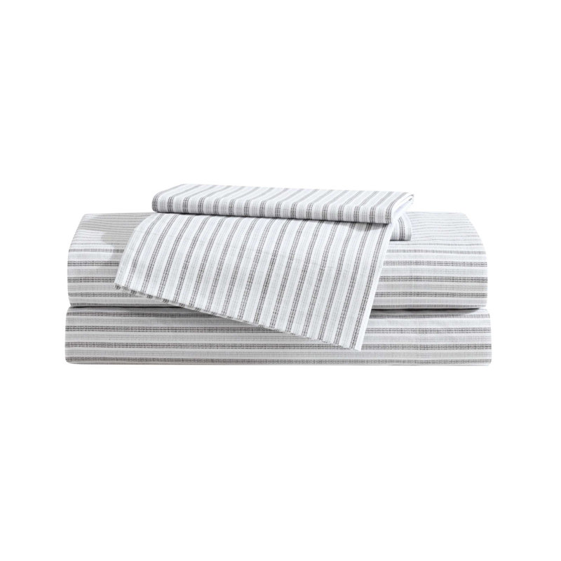 Gray Striped Cotton Percale Twin Sheet Set