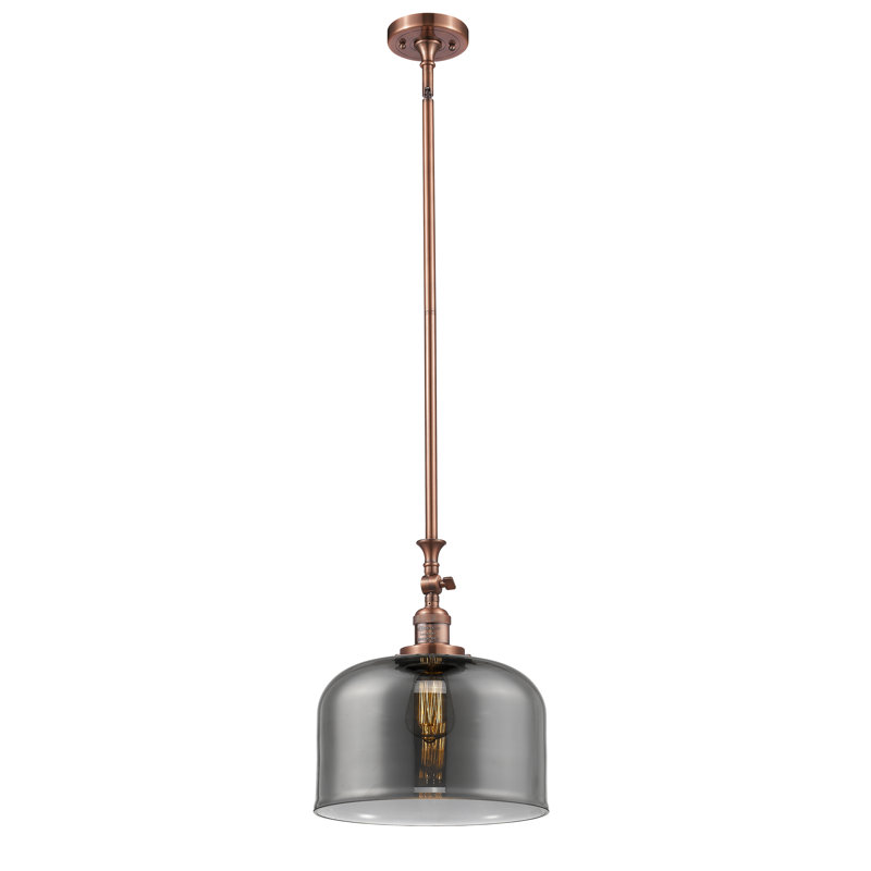 Hiers 1 - Light Single Pendant, Antique Copper, Plated Smoke, 6 Watt Vinage LED Bulb