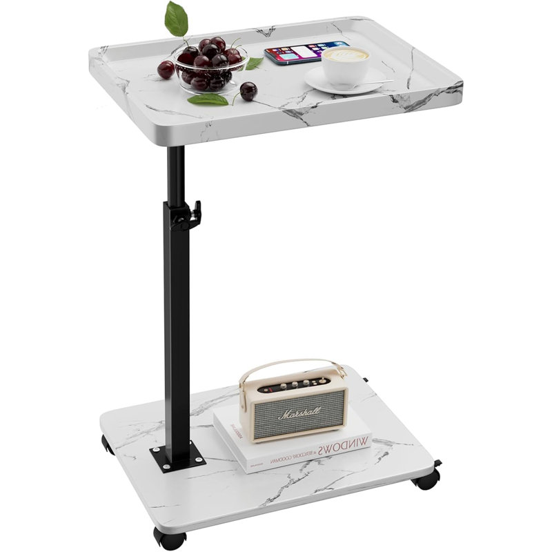 Adjustable Height C Table With 360° Swivel, Multi-Functional Side Table For Living Room, Bedroom, Sofa And Bed, Space-Saving TV Tray Table With Wheels And Sturdy Wooden Top