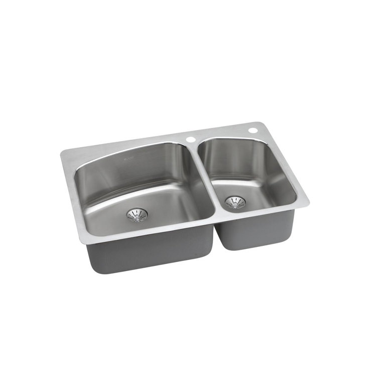 Lustertone 33" L x 22" W Double Basin Dual Mount Kitchen Sink with Drain Assembly