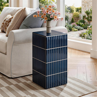 60cm Modern Grid-Tiled Square End Table