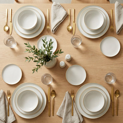 Aura Gold Rim Cream Porcelain Dinnerware Set (16-Piece Service for 4)