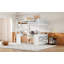 Lit mezzanine double en bois avec bureau en U, compartiments de rangement et miroir à trois volets