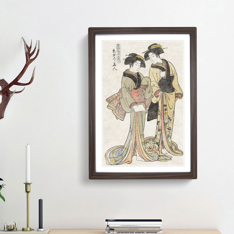 Beauties Of The East by Kitao Shigemasa - Single Picture Frame Painting, Walnut Framed, 33cm H x 24cm W x 2cm D