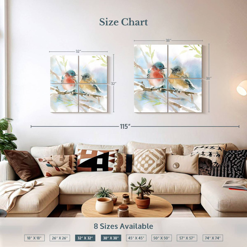 Paire d'oiseaux bleus Brampt au printemps, H 32 po x l 32 po