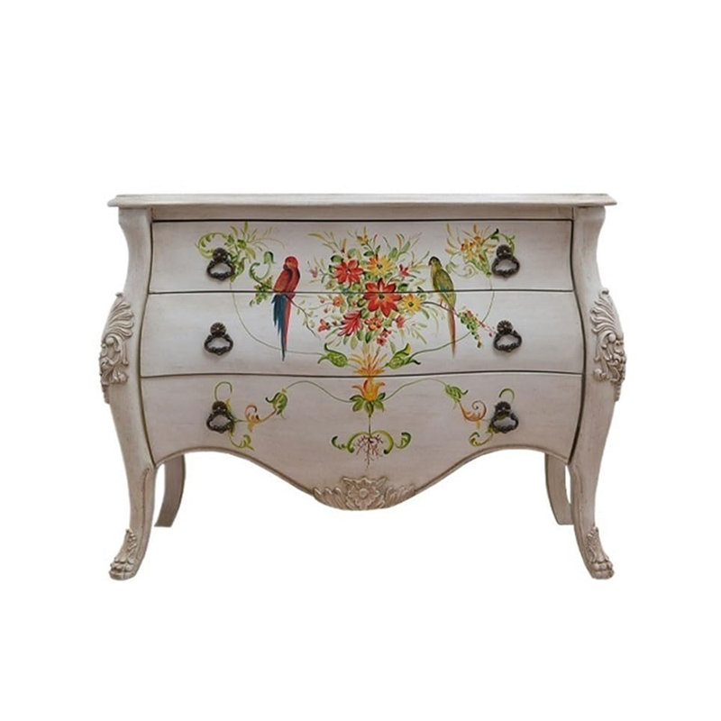 Commode d'appoint vintage à trois tiroirs sculptée à la main