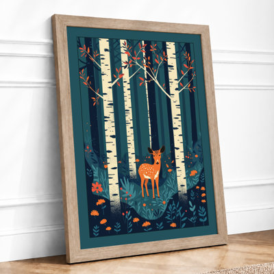 Deer In Birchwood Scandinavian - Print