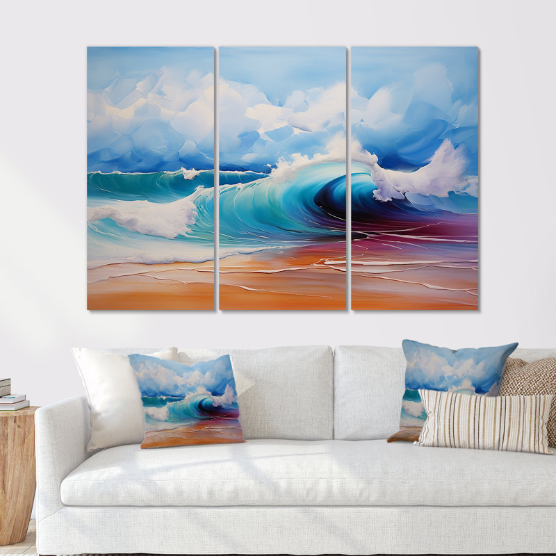 «Vibrant Beach Waves 5» - art mural vagues côtières, Toile tendue, H 40 po x l 61 po x P 1 po
