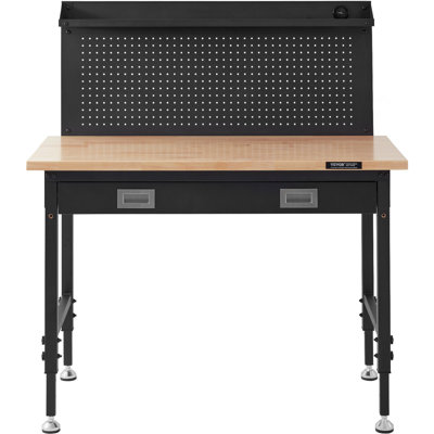 Workbench Adjustable Height 28-39.5" Work Bench For Garage Oak Plank And Carbon Steel Heavy Duty Workbench 2000Lbs Weight Capacity Bench Top Size 48X24" Hardwood Workbench 3M Cable 30 Hooks