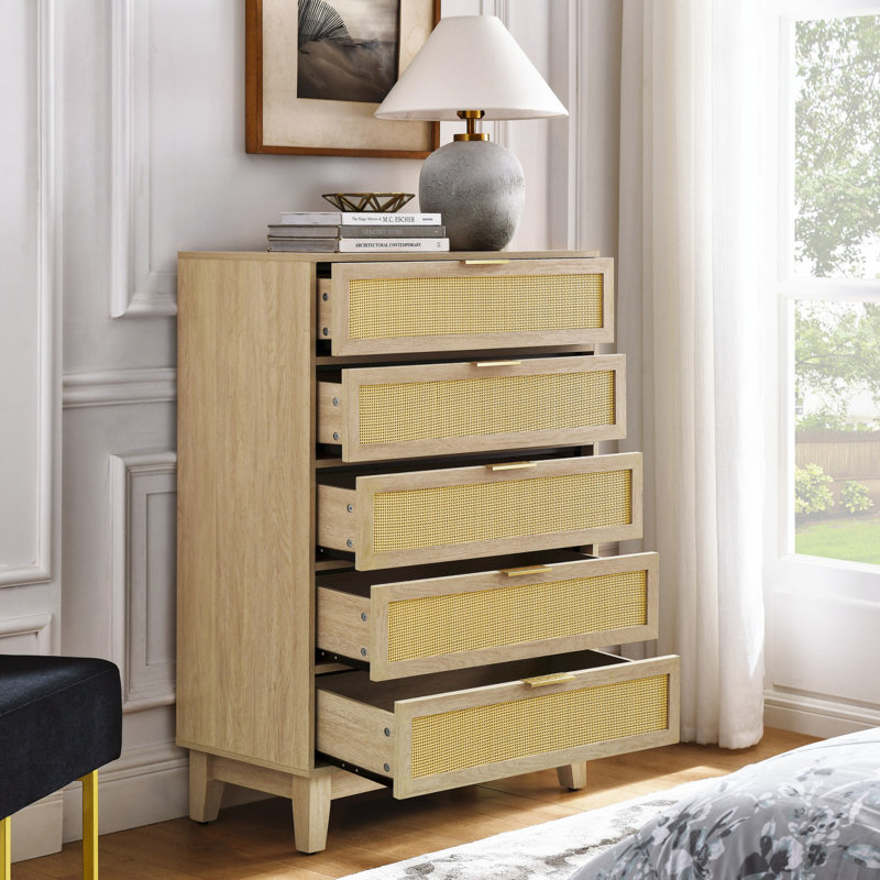 Commode 5 tiroirs Baudilio, Bois naturel