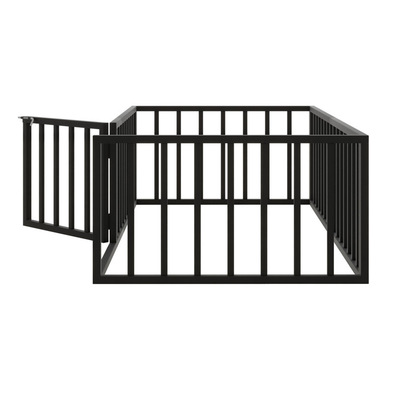  Structure de lit en métal avec garde-corps et porte, lit bas de style Montessori pour chambre à coucher, Lit simple, Blanc