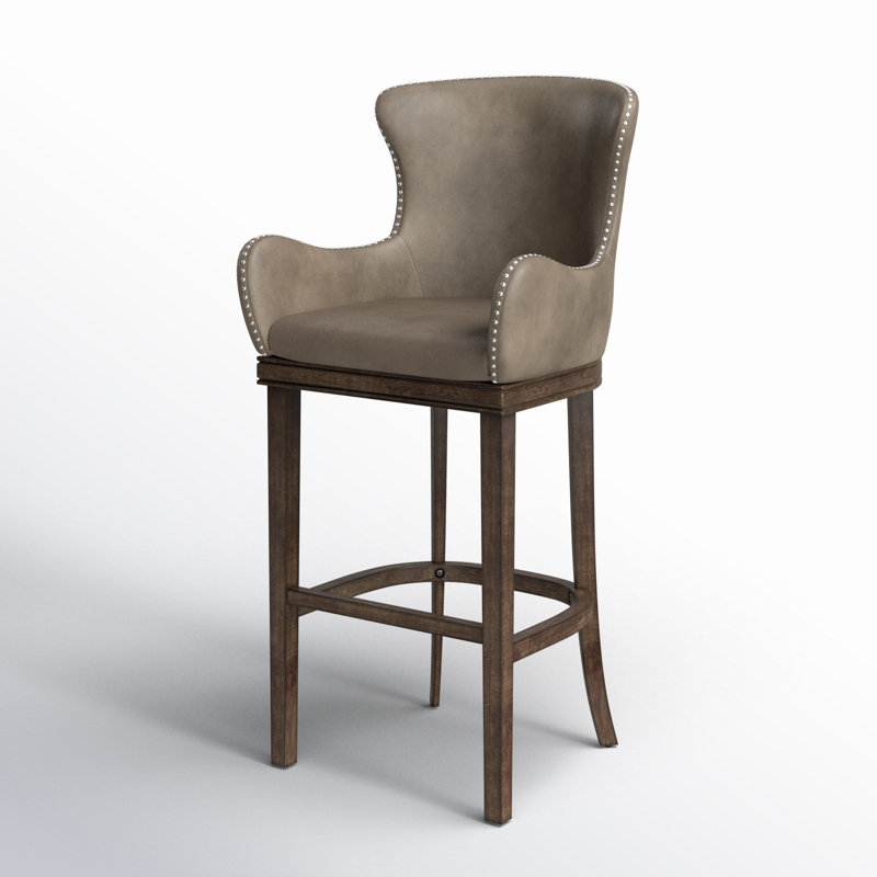 Gunther Swivel Upholstered Counter Stool with Solid Wood Frame, Bar Stool (30" Seat Height), Taupe