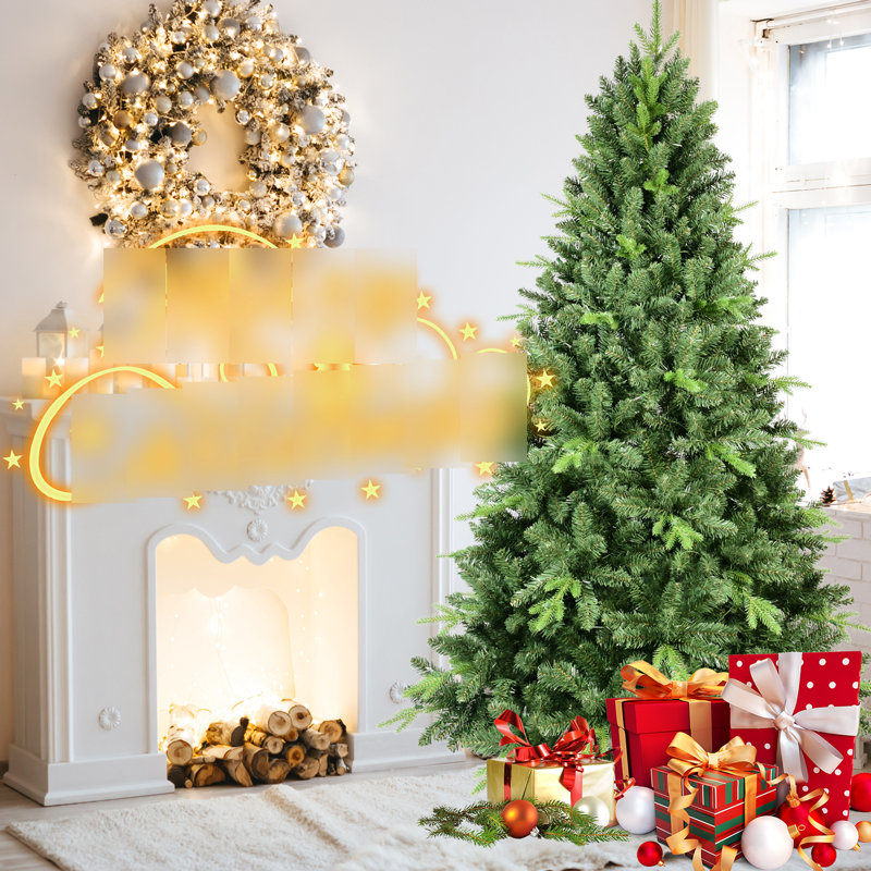 Arbre de Noël 9 pi, 3509 pointes, branches à charnières, installation en douceur, support en métal, couleur, arbre de décoration classique avec apparence réaliste, base facile à installer, largeur de 64 po pour le décor des Fêtes