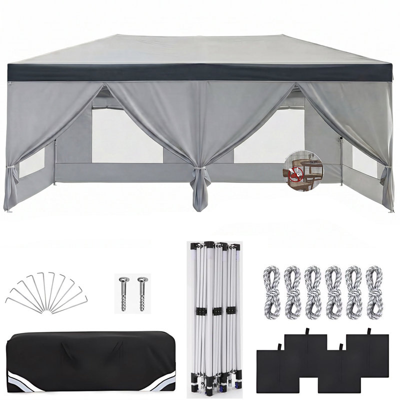Auvent 10 x 20 à une pression, fenêtres en filet et conception d'aération, tente imperméable avec parois latérales pour les mariages et sacs de sable