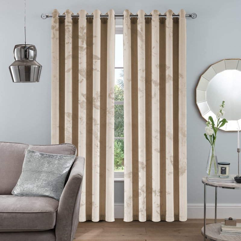 Safia 100% Crushed Velvet Eyelet Sheer Window Curtains, 228 W x 274 D cm, Beige