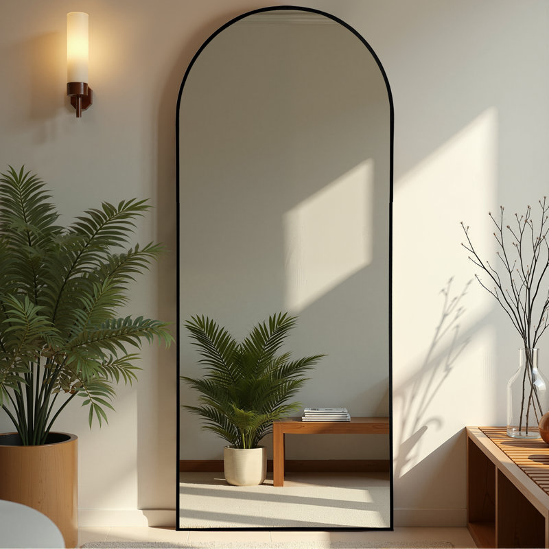 Grand miroir de plancher arqué pleine longueur, Noir, 71 po x 31 po