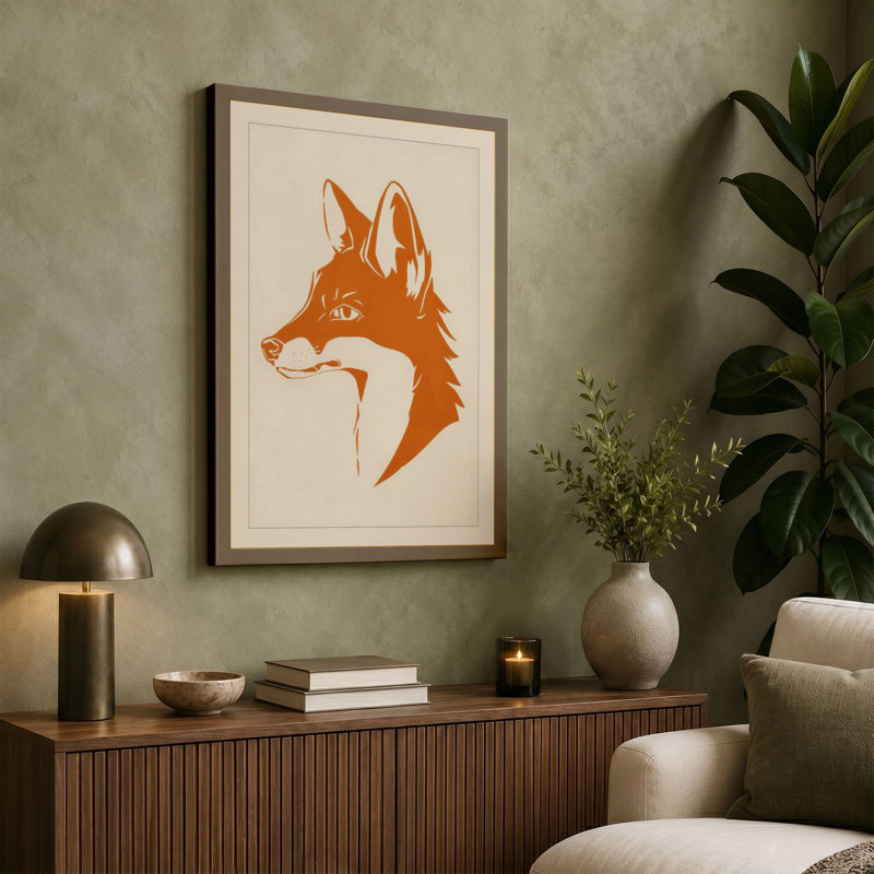 Fox Profile Graphic Art - Wrapped Canvas, 36x24 - 91.4 x 61.0 cm, Cream Border