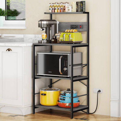  Étagère de cuisine Bakers avec 3 prises de courant, support de micro-ondes de cuisine à 4 niveaux avec rangement, support de tablette de cuisine autoportant L 23,6 po x l 15,7 po x H 51,2 po, table basse, gris