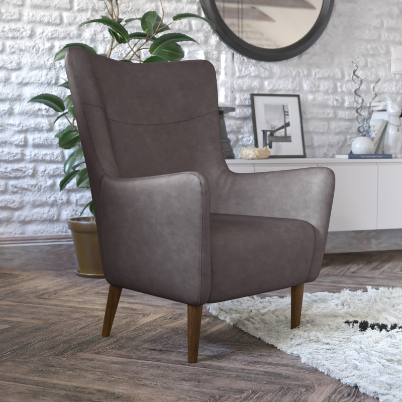 Anniemae Commercial Upholstered Wingback Accent Chair with Wooden Frame and Legs, Dark Gray Faux Leather