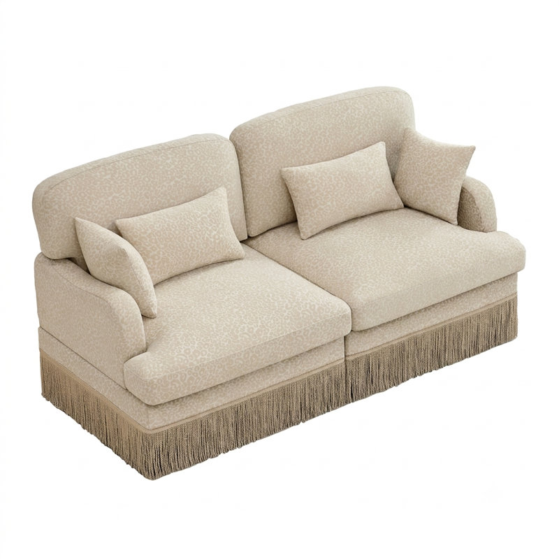 Canapé modulaire Leopard avec bordure à pampilles, conception ergonomique, assemblage facile pour le salon, Beige
