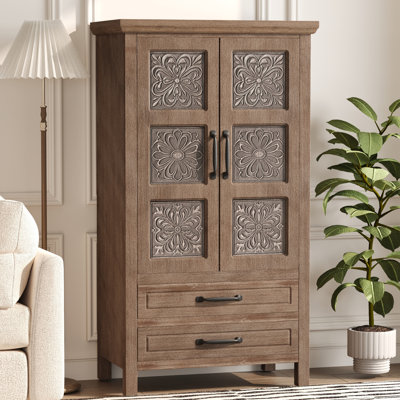 Rustic Embossed Floral Accent Storage Cabinet with Drawers